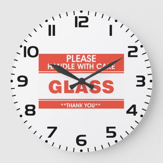 Fragile Glass Handle With Care Warning ラージ壁時計 (正面)