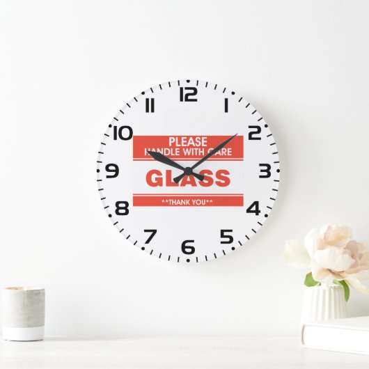 Fragile Glass Handle With Care Warning ラージ壁時計 (ホーム)