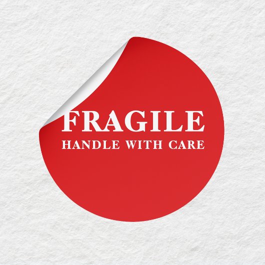 Fragile Handle With Care Red Shipping Sticker ラウンドシール