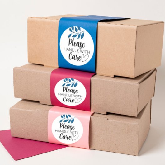 Fragile please handle with care with leaf ラウンドシール