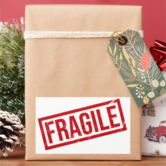 FRAGILE Shipping Labels | Handle With Care Sticker 長方形シール (クリスマス)