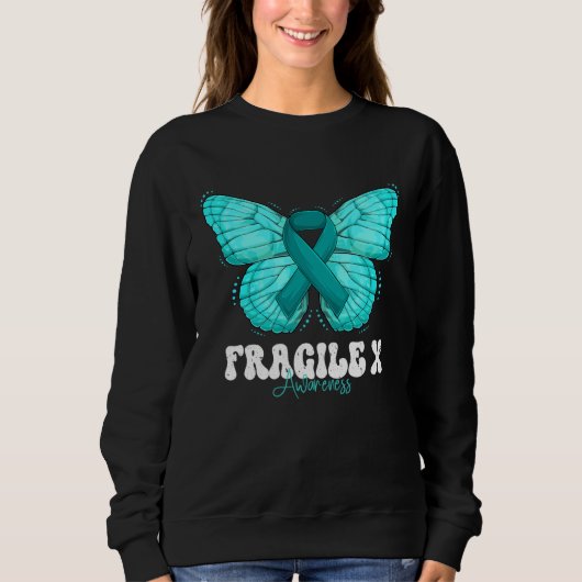 Fragile X Awareness Month Teal Ribbon Butterfly スウェットシャツ (正面)