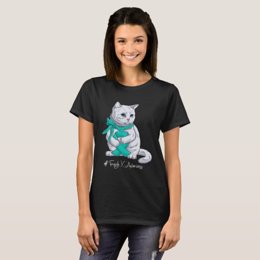 Fragile X Awareness Month Teal Ribbon Cat Tシャツ (正面フル)