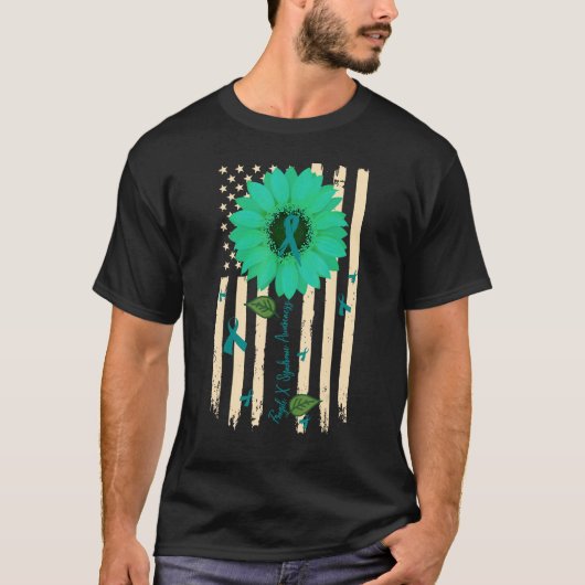 Fragile X Syndrome Awareness Sunflower Teal Ribbon Tシャツ (正面)