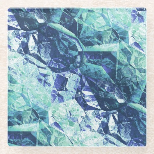 fragments of memories - cobalt blue and mint teal ガラスコースター (正面)
