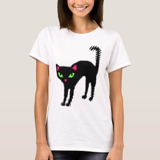 Fraidy猫の黒猫のカッコいい猫のかわいらしい子猫の子ネコ Tシャツ (正面)