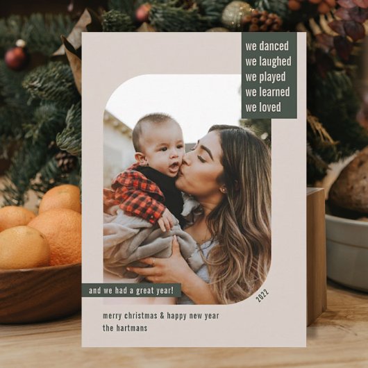 Frame モダン Year Review 1フォトクリスマスタン シーズンカード