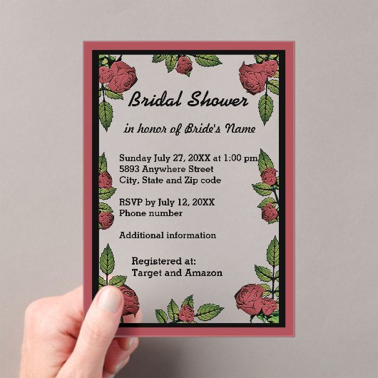 Frame and Red Roses Bridal Shower アクリル招待状 (インサイチュ (ポータブル))