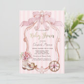 Frame Bow Cowgirl Wester Striped Baby Shower 招待状 (スタンド正面)