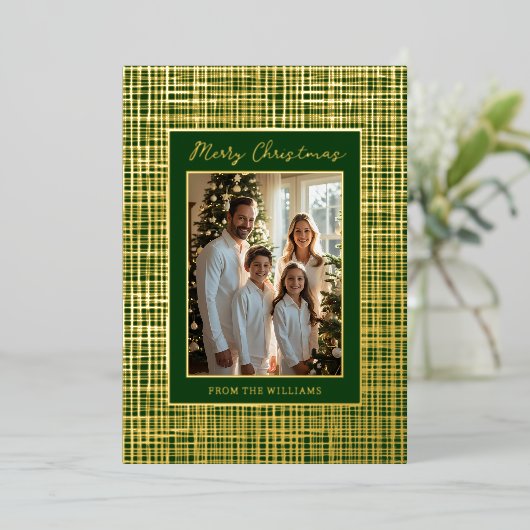Frame Foil Christmas Card Template Customize Green 箔シーズンカード (立ち正面)