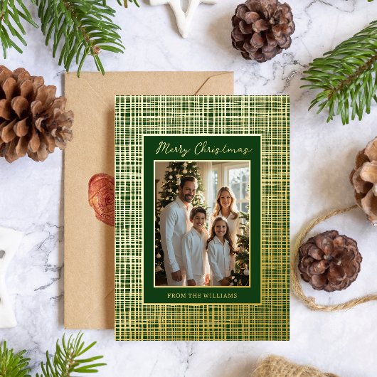 Frame Foil Christmas Card Template Customize Green 箔シーズンカード