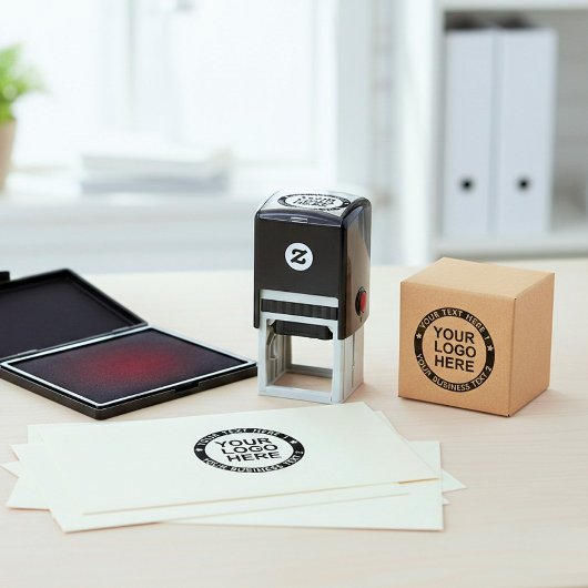 Frame Logo Stamp. Custom Round Brand Business Name セルフインキングスタンプ