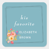  Frame with Roses, Wedding style on retro blue スクエアシール (正面)