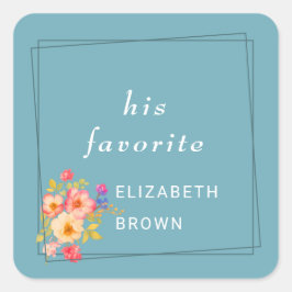  Frame with Roses, Wedding style on retro blue スクエアシール