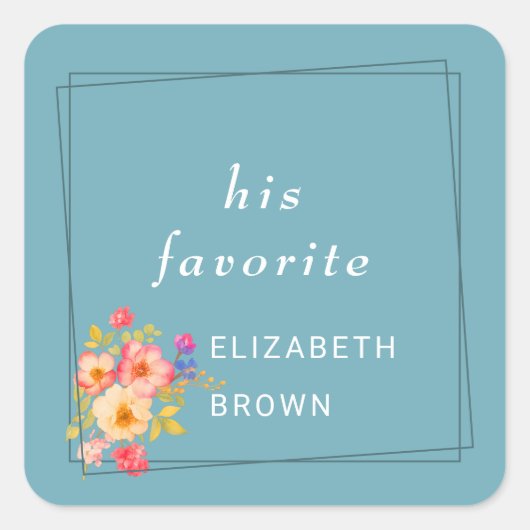  Frame with Roses, Wedding style on retro blue スクエアシール (正面)