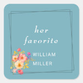  Frame with Roses, Wedding style on retro blue スクエアシール (正面)