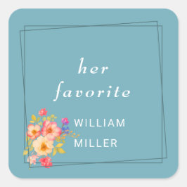  Frame with Roses, Wedding style on retro blue スクエアシール