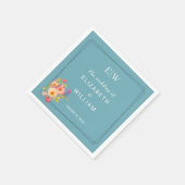  Frame with Roses, Wedding style on retro blue スタンダードカクテルナプキン (角)