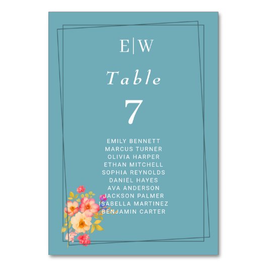  Frame with Roses, Wedding style on retro blue テーブルナンバー (正面)