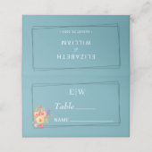  Frame with Roses, Wedding style on retro blue プレイスカード (外部開封)