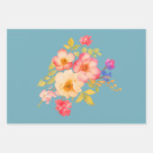  Frame with Roses, Wedding style on retro blue ラッピングペーパーシート (正面3)