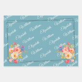  Frame with Roses, Wedding style on retro blue ラッピングペーパーシート (正面2)