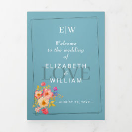  Frame with Roses, Wedding style on retro blue 三つ折りプログラム