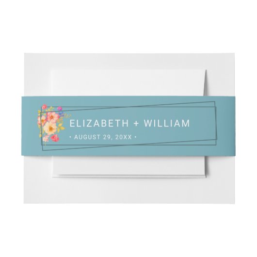  Frame with Roses, Wedding style on retro blue 招待状ベリーバンド (正面例)