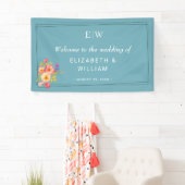 Frame with Roses, Wedding style on retro blue 横断幕 (インサイチュ)