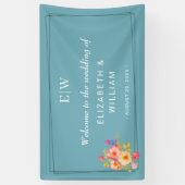 Frame with Roses, Wedding style on retro blue 横断幕 (縦)