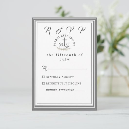Framed Catholic Bible Verse Wedding RSVPカード (スタンド正面)