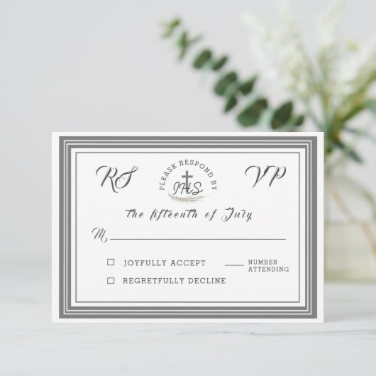 Framed Catholic Bible Verse Wedding RSVPカード (スタンド正面)