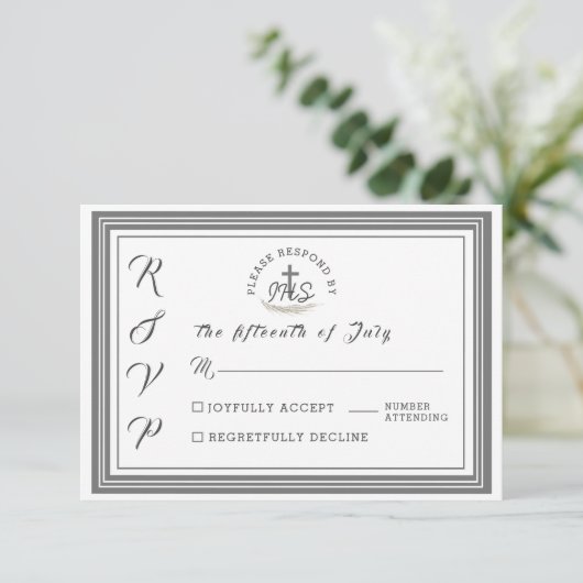 Framed Catholic Bible Verse Wedding RSVPカード (スタンド正面)