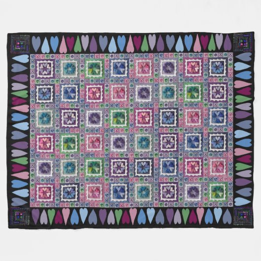 Framed Hearts Patchwork Fleece Blanket フリースブランケット (正面(横))