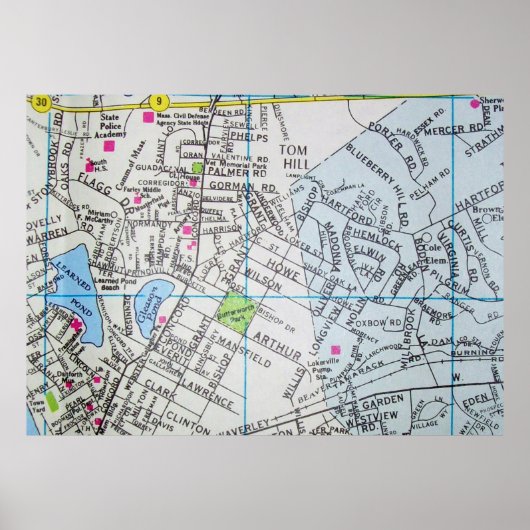 Framingham, MAヴィンテージ地図ポスター ポスター (正面)