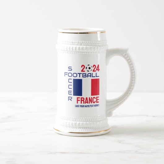 FRANCEサッカー名前をカスタムする2024任意の年 ビールジョッキ (右)
