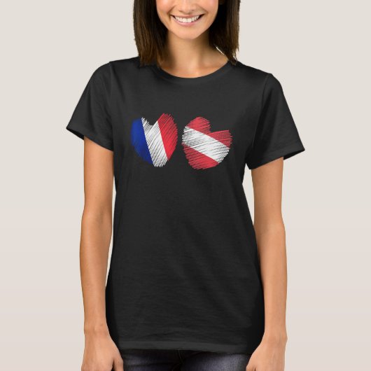 France Austria Heart French Flag Austrian Flag Gru Tシャツ (正面)