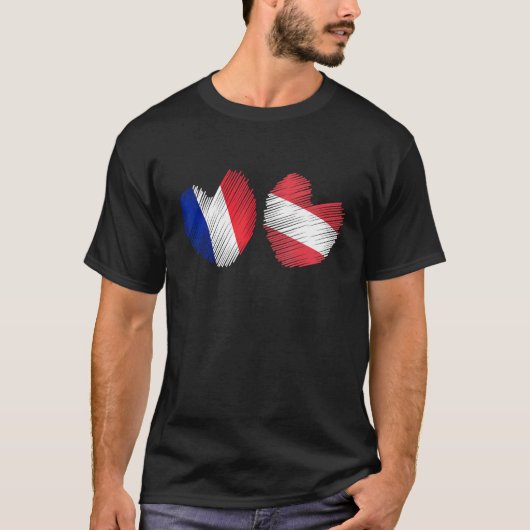 France Austria Heart French Flag Austrian Flag Gru Tシャツ (正面)