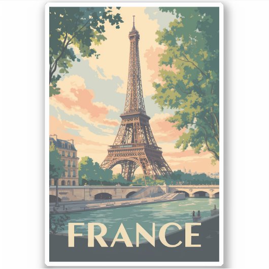 France Eiffel Tower Travel Art Vintage シール (正面)