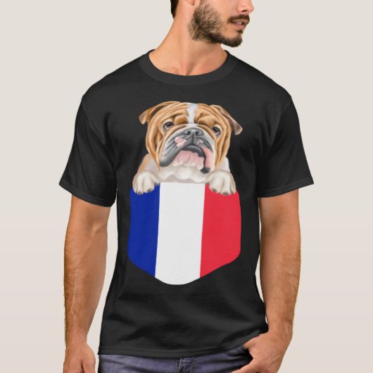 France Flag Bulldog Dog In Pocket Tシャツ (正面)