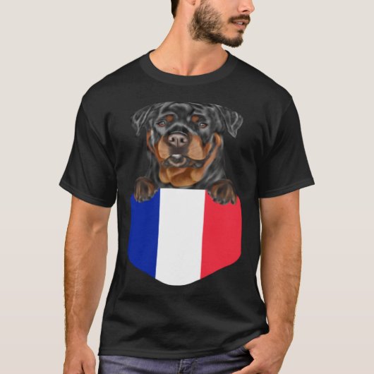 France Flag Rottweiler Dog In Pocket Tシャツ (正面)