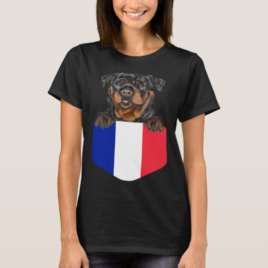 France Flag Rottweiler Dog In Pocket Tシャツ (正面)
