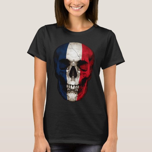 France Flag Skull French Roots Proud Patriotic Tシャツ (正面)