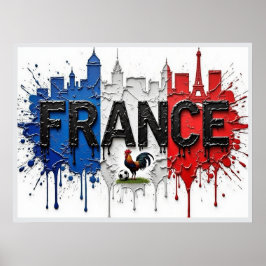France Football Citiscape Oil Painting Style Art ポスター