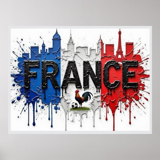 France Football Citiscape Oil Painting Style Art ポスター (正面)