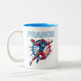 France Football Dynamic Quarterback Patriotic Art ツートーンマグカップ