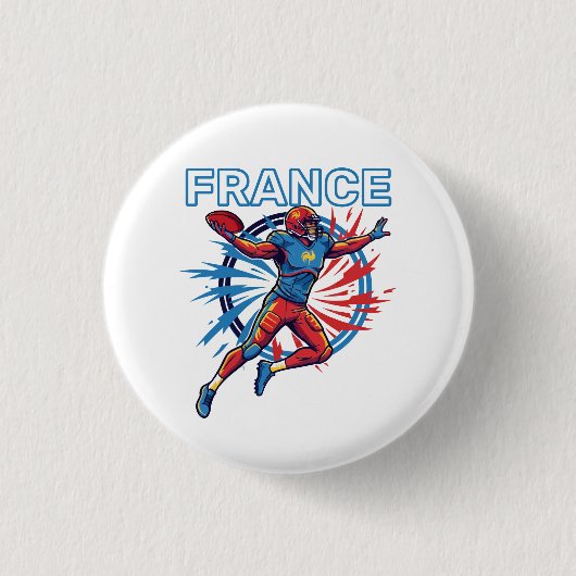 France Football Dynamic Quarterback Patriotic Art 缶バッジ (正面)