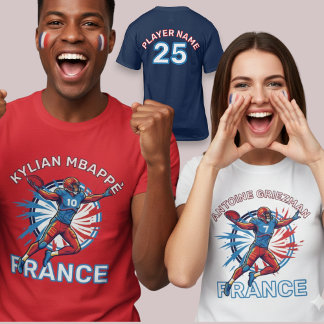 France Football Dynamic Quarterback Patriotic Art Tシャツ