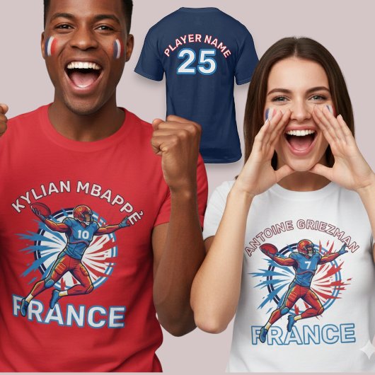 France Football Dynamic Quarterback Patriotic Art Tシャツ