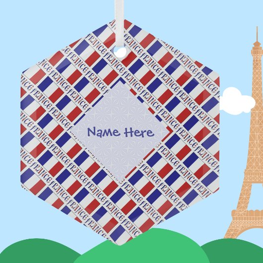France French Flag Blue Personalized  ガラスオーナメント
